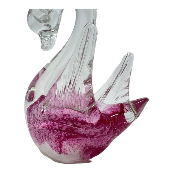 Fused Handblown Glass Swan Figurine Pink Clear Decorative Collectible Art Piece - Picture 8 of 11